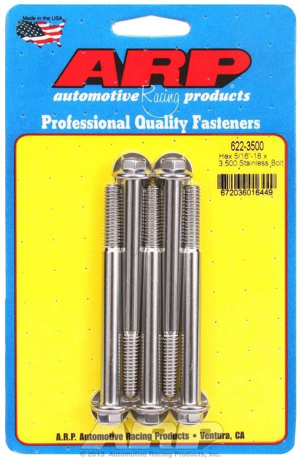 ARP 622-3500 Stainless Steel Bolt Kit, 5/16-18 Thread, 3.5 Inch Length, 3/8 Inch Hex Head, Set of 5