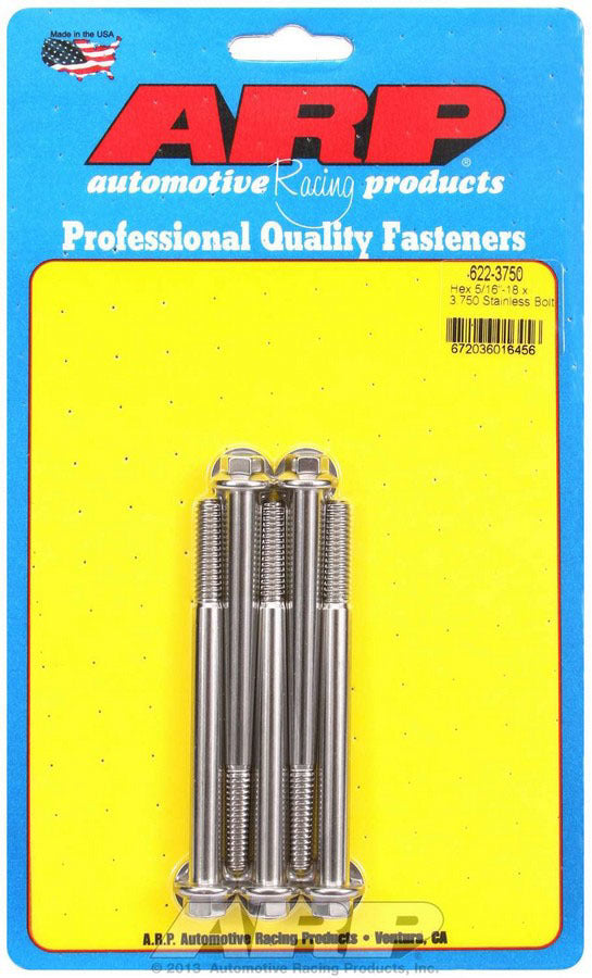 ARP 622-3750 Stainless Steel Bolt Kit with 3/8 Inch Hex Head and 5/16-18 Thread, 3.75 Inch Length, Set of 5