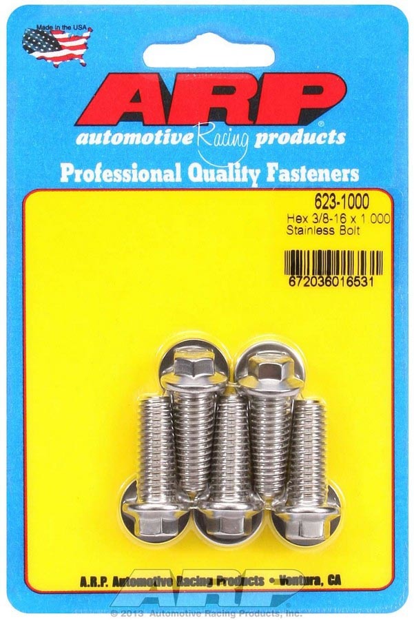ARP 623-1000 Stainless Steel Bolt Kit, 3/8-16 Thread, 1 Inch Length, Polished Finish, Set of 5