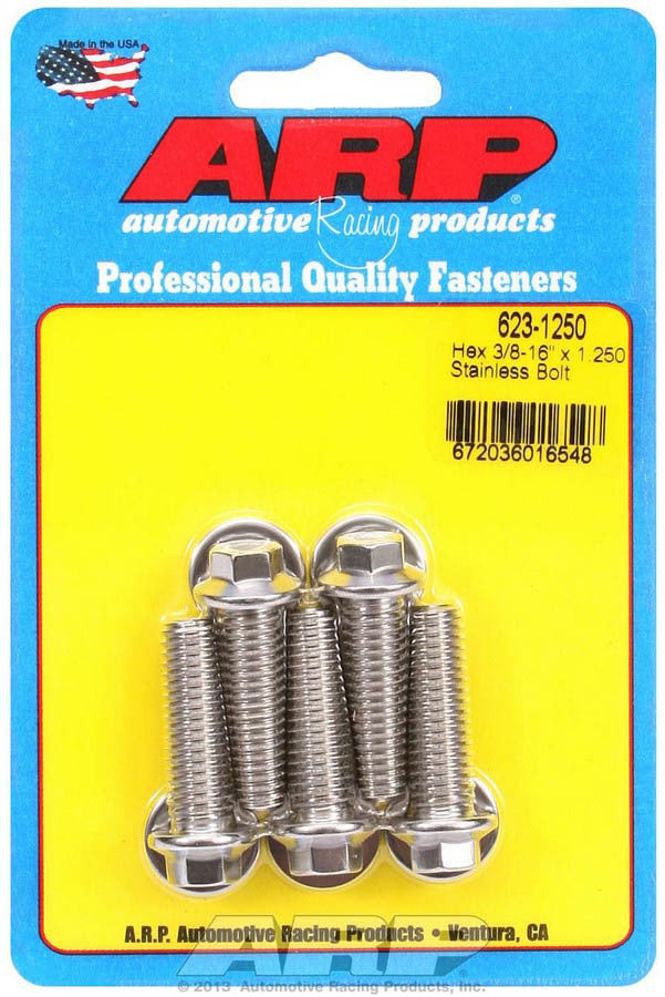 ARP 623-1250 Stainless Steel Hex Head Bolt Kit, 3/8-16 Thread, 1.25 Inches Long, Polished Finish, Set of 5