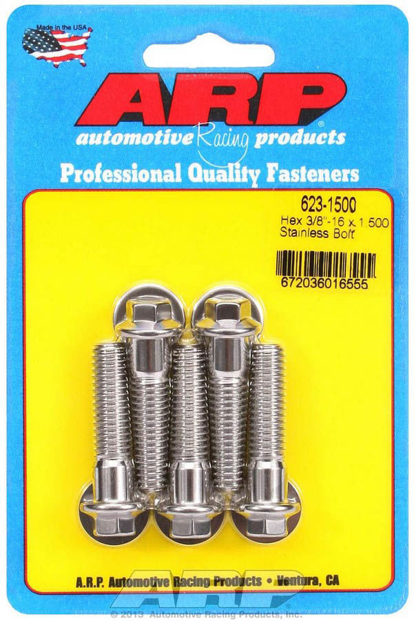 ARP 623-1500 Stainless Steel 3/8-16 x 1.5 Inch Hex Head Bolts Set of 5