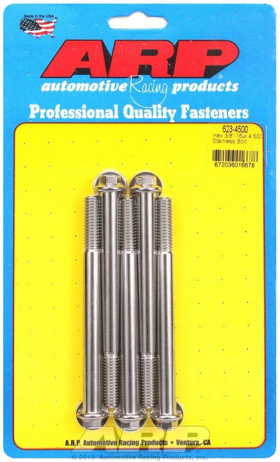 ARP 623-4500 Stainless Steel Hex Head Bolt Kit, 3/8-16 Thread, 4.5 Inches Length, Polished Finish, Set of 5