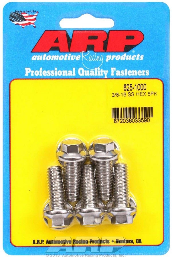 ARP 625-1000 Stainless Steel Bolt Kit, 3/8-16 Thread, 1 Inch Length, Polished Finish, Set of 5