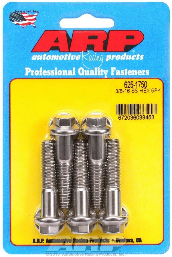 ARP 625-1750 Stainless Steel Bolt Kit, 3/8-16 Thread, 1.75 Inch Length, Polished Finish, Set of 5