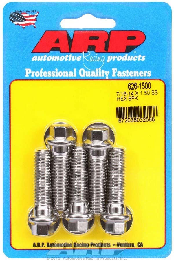 ARP 626-1500 Stainless Steel 7/16-14 x 1.5 Inch Hex Head Bolts, Set of 5