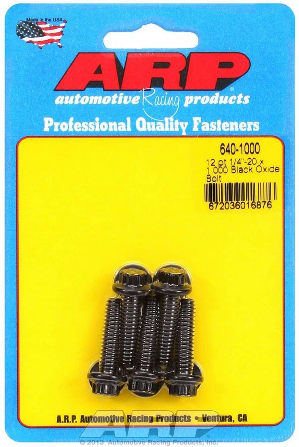 ARP 640-1000 Bolt Kit with 1/4-20 Thread, 1 Inch Length, Black Oxide Finish, 12-Point Head, Set of 5