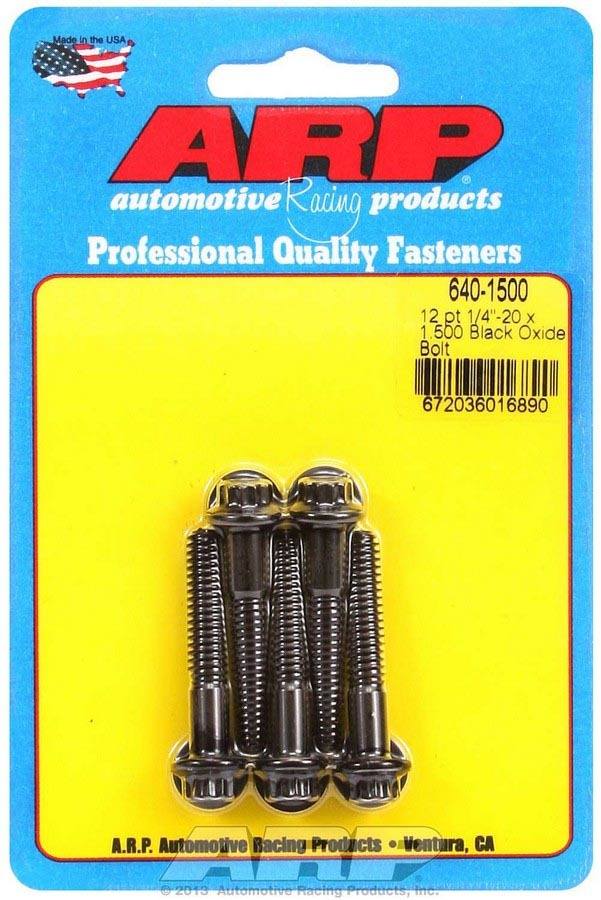 ARP 640-1500 Bolt Kit, 1/4-20 Thread, 1.5 Inch Length, 5/16 Inch 12-Point Head, Chromoly Steel, Black Oxide Finish, Set of 5
