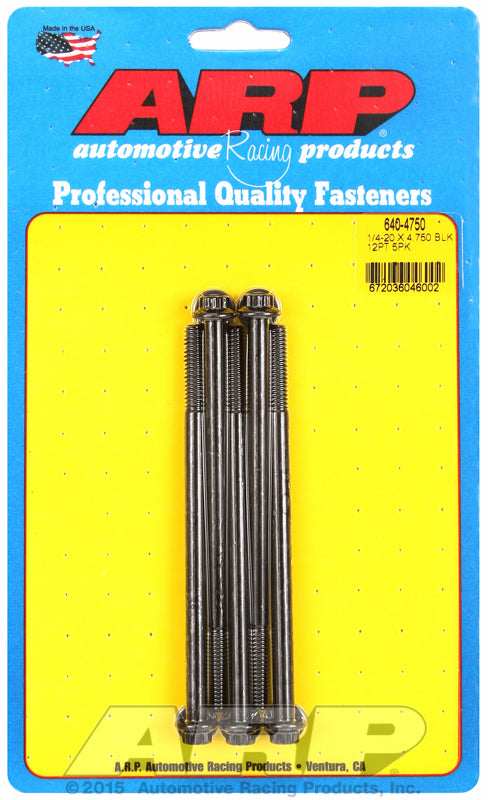 ARP 640-4750 1/4-20 x 4.75 Inch Chromoly 12-Point Bolt Kit, Black Oxide Finish, Set of 5