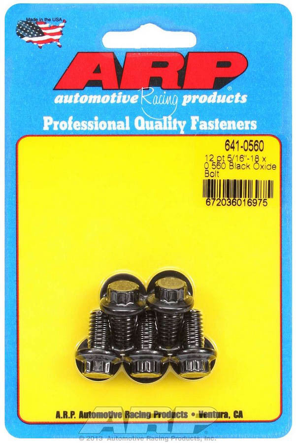 ARP 641-0560 Bolt Kit, 5/16-18 Thread, 0.56 Inch Length, 12-Point Head, Chromoly Steel, Black Oxide Finish, Set of 5