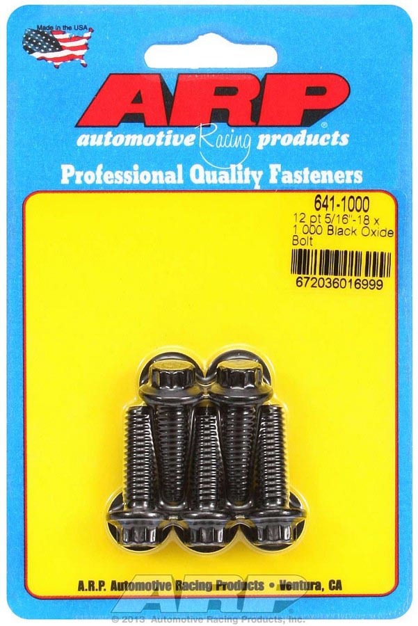 ARP 641-1000 Bolt Kit, 5/16-18 x 1 Inch, 12-Point Head, Chromoly Steel, Black Oxide Finish, Set of 5