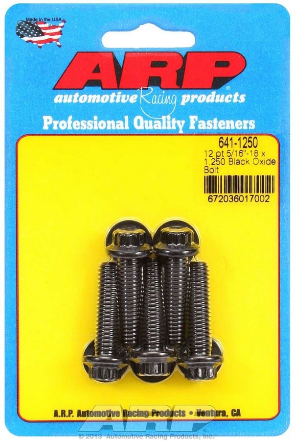 ARP 641-1250 Bolt Kit, 5/16-18 Thread, 1.25 Inch Length, 12-Point Black Oxide Chromoly, Set of 5