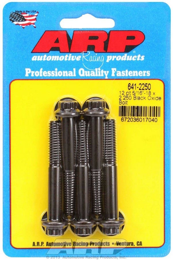 ARP Bolt Kit 641-2250, 5/16-18 Thread, 2.25 Inch Length, 3/8 Inch 12-Point Head, Chromoly with Black Oxide Finish, Set of 5