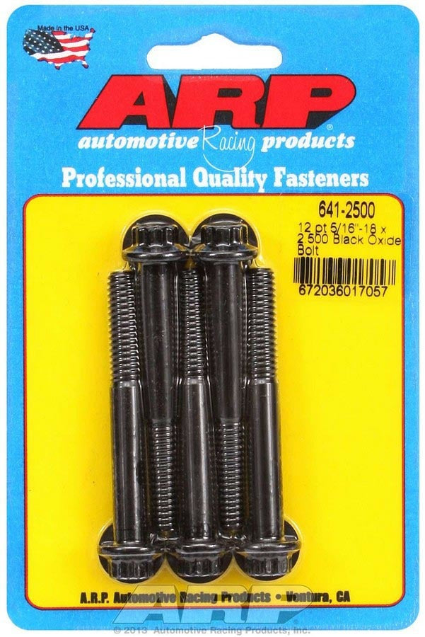 ARP 641-2500 Bolt Kit with 5/16-18 Thread, 2.5 Inch Length, 12-Point Black Oxide Chromoly Finish, Set of 5