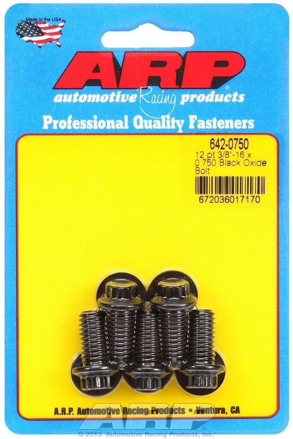 ARP 642-0750 Bolt Kit, 3/8-16 Thread, 0.75 Inch Length, 12-Point ChromeMoly Black Oxide Finish, Set of 5
