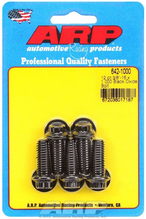 ARP 642-1000 Bolt Kit with 3/8-16 Thread, 1 Inch Length, 12-Point Head, Chromoly Steel, Black Oxide Finish, Set of 5