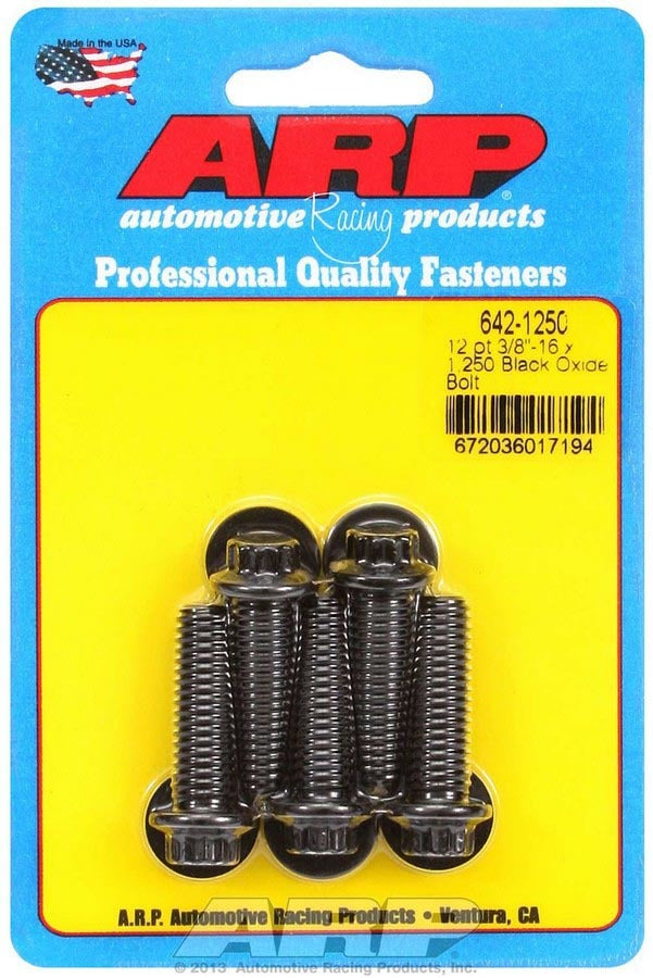 ARP 642-1250 Bolt Kit, 3/8-16 Thread, 1.25 Inch Length, 12-Point Head, Chromoly Steel, Black Oxide Finish, Set of 5