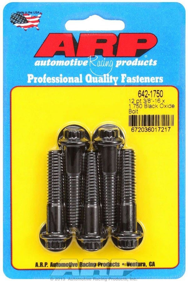 ARP 642-1750 Bolt Kit, 3/8-16 Thread, 1.75 Inch Length, 12-Point Head, Chromoly Steel, Black Oxide Finish, Set of 5