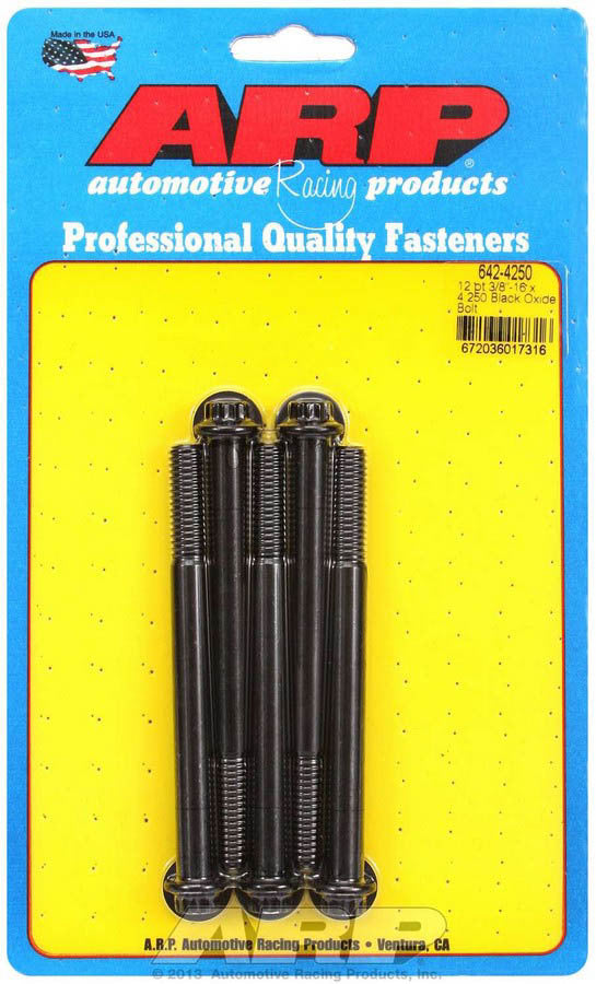 ARP 642-4250 Bolt Kit, 3/8-16 Thread Size, 4.25 Inch Length, 12 Point Head, Chromoly Steel, Black Oxide Finish, Set of 5