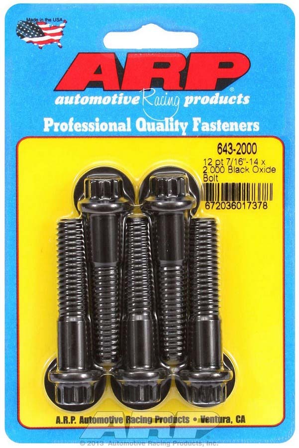 ARP 643-2000 Bolt Kit with 7/16-14 Thread, 2 Inch Length, 12-Point Head, Chromoly Steel, Black Oxide Finish, Set of 5