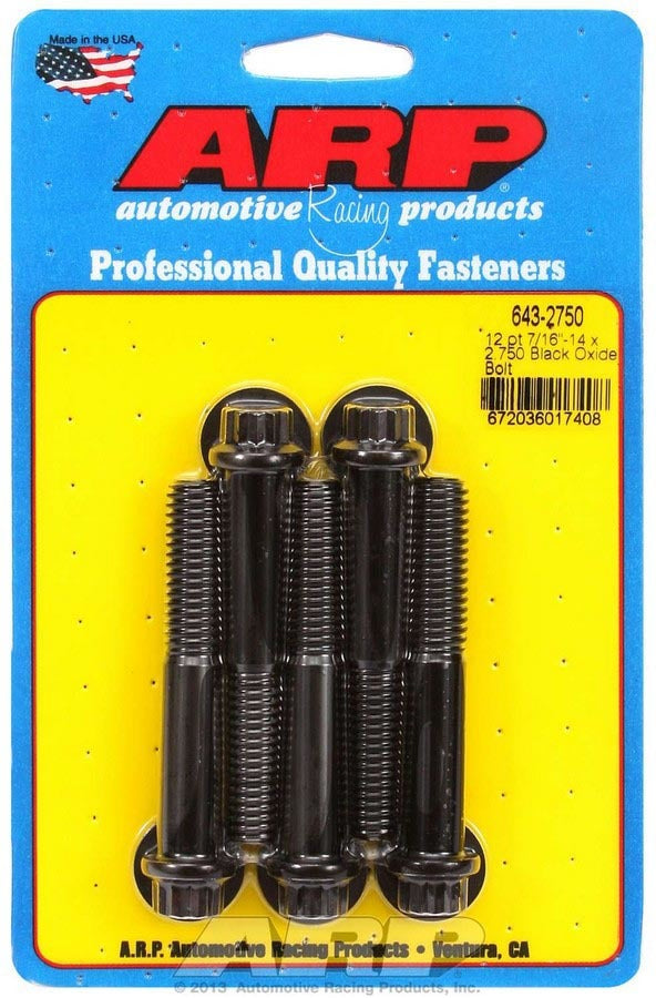 ARP Bolt Kit 643-2750 7/16-14 x 2.75 Inch Chromoly Black Oxide 12-Point Head Set of 5