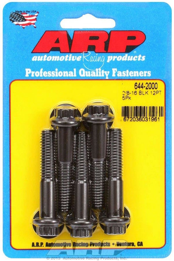 ARP 644-2000 Bolt Kit with 3/8-16 Thread, 2 Inch Length, 12-Point Head, Chromoly Steel, Black Oxide Finish, Set of 5