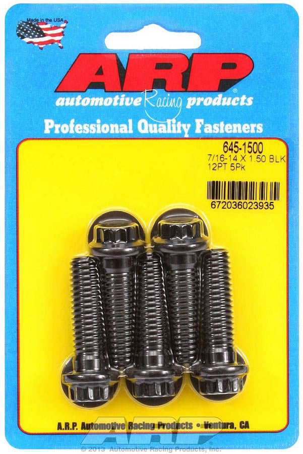 ARP Bolt Kit 645-1500 7/16-14 x 1.5 Inch Chromoly Black Oxide with 12-Point Head, Set of 5