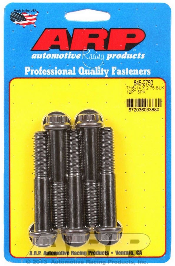ARP 645-2750 Bolt Kit, 7/16-14 Thread, 2.75 Inch Length, 1/2 Inch 12-Point Head, Chromoly, Black Oxide Finish, Set of 5