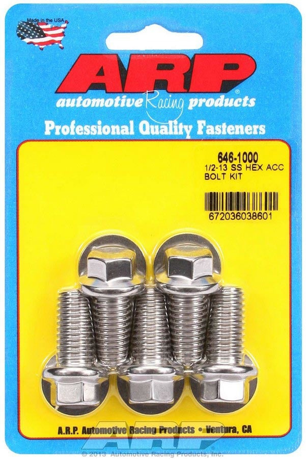 ARP 646-1000 Stainless Steel 1/2-13 x 1 Inch Hex Head Bolts Set of 5