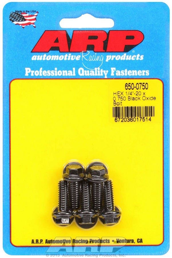 ARP 650-0750 Bolt Kit, 1/4-20 Thread, 3/4 Inch Length, 5/16 Inch Hex Head, Chromoly Steel, Black Oxide Finish, Set of 5