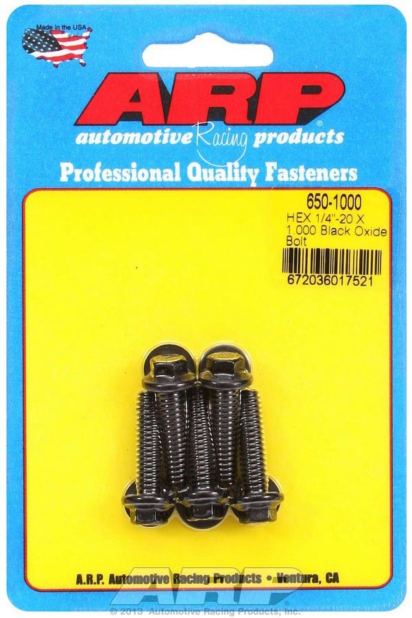 ARP 650-1000 Bolt Kit, 1/4-20 Thread, 1 Inch Length, Black Oxide Finish, Hex Head, Chromoly Material, Set of 5