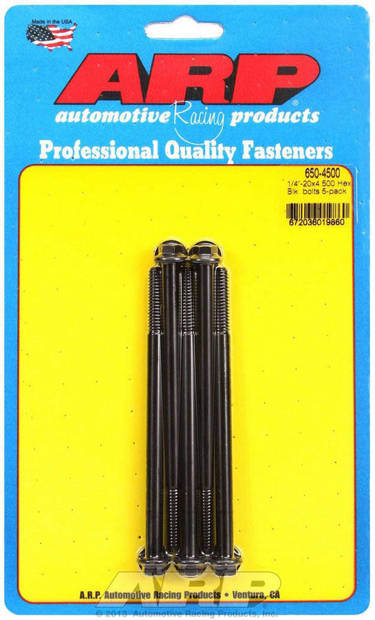 ARP 650-4500 Bolt Kit with 1/4-20 Inch Thread, 4.5 Inch Length, 5/16 Inch Hex Head, Chromoly Steel, Black Oxide Finish, Set of 5