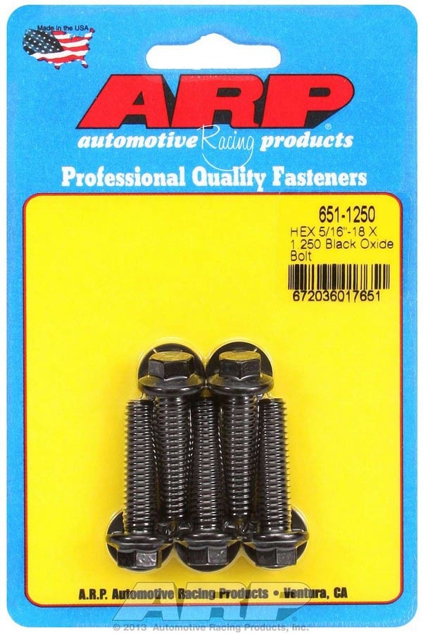 ARP 651-1250 Bolt Kit with 5/16-18 Thread, 1.25 Inch Length, Black Oxide Finish, 3/8 Inch Hex Head, Chromoly Steel, Pack of 5