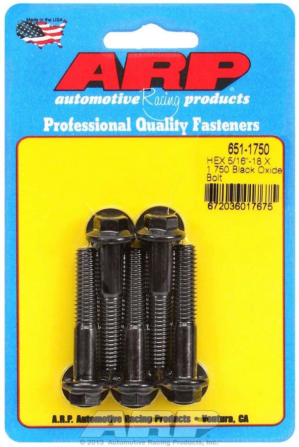 ARP 651-1750 Bolt Kit with 5/16-18 Thread, 1.75 Inch Length, 3/8 Inch Hex Head, Chromoly, Black Oxide Finish, Set of 5