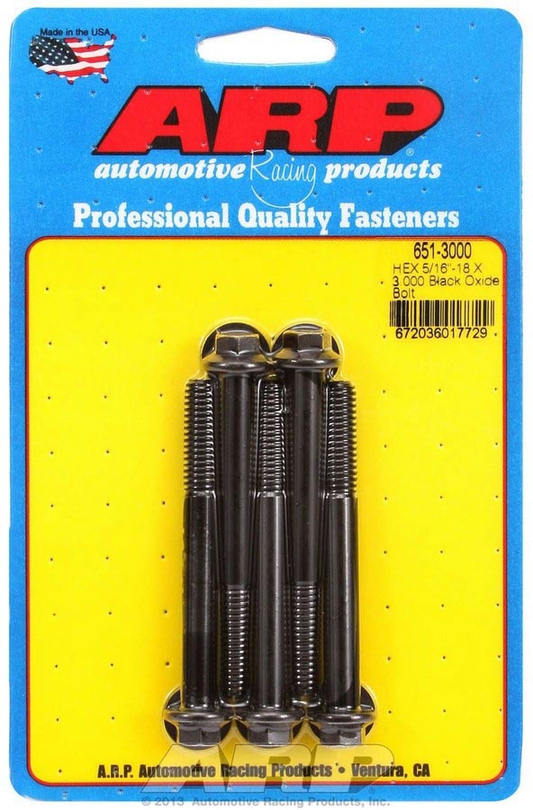 ARP 651-3000 Bolt Kit with 5/16-18 Thread, 3 Inch Length, 3/8 Inch Hex Head, Chromoly Steel, Black Oxide Finish, Set of 5