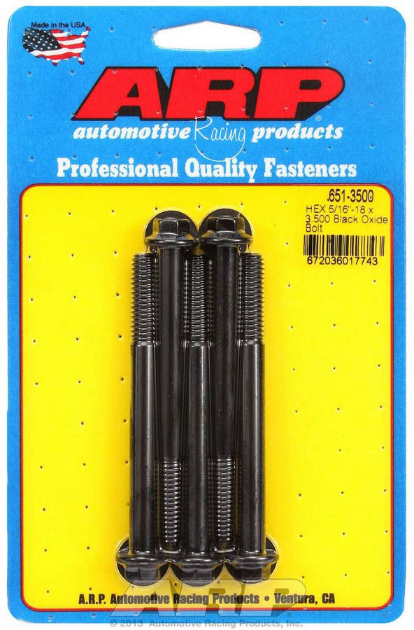 ARP Bolt Kit 651-3500 5/16-18 Thread, 3.5 Inch Length, Black Oxide Chromoly, Hex Head, Set of 5