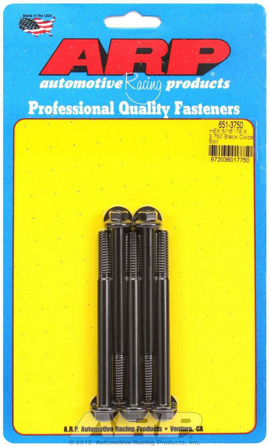 ARP 651-3750 Bolt Kit, 5/16-18 Thread, 3.75 Inch Length, 3/8 Inch Hex Head, Chromoly Steel, Black Oxide Finish, Set of 5