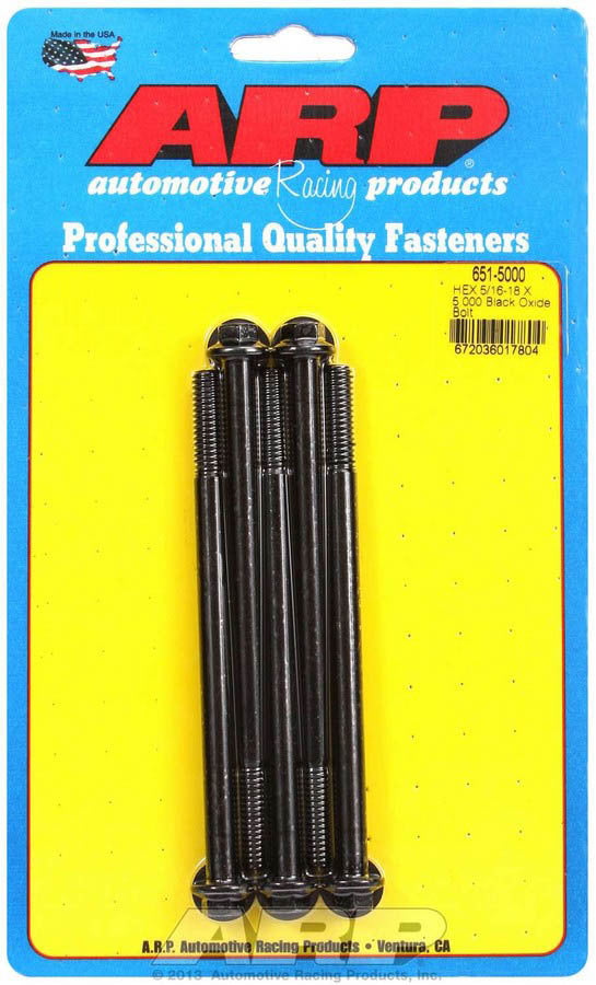 ARP 651-5000 Bolt Kit with 5/16-18 Thread, 5-Inch Length, Black Oxide Chromoly, 6-Point Drive, Set of 5