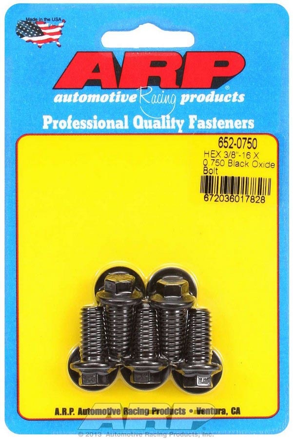 ARP 652-0750 Bolt Kit with 3/8-16 Thread, 0.75 Inch Length, Black Oxide Finish, Set of 5