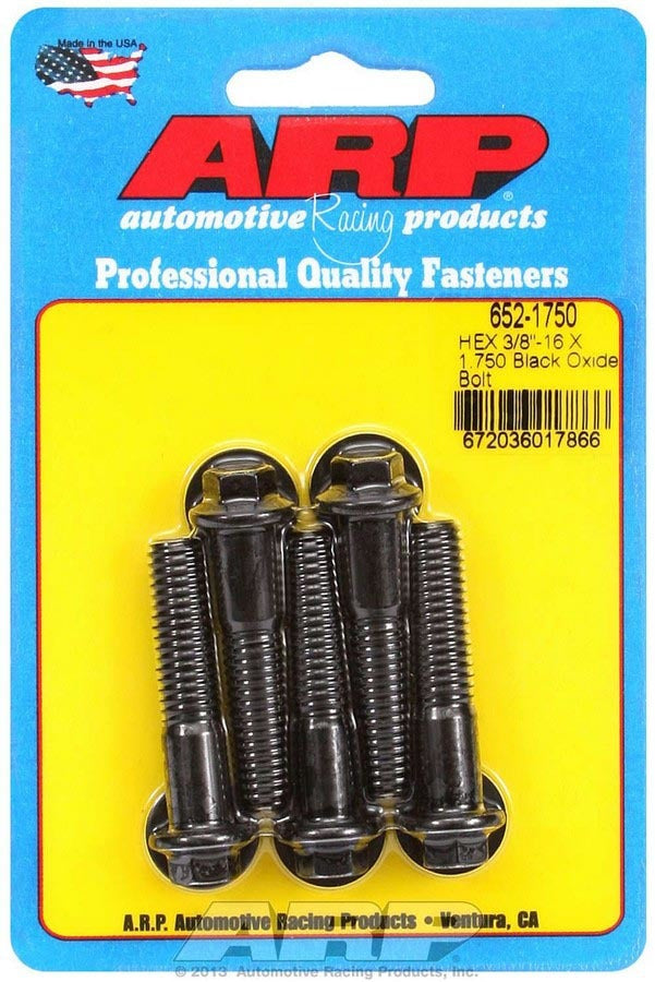 ARP 652-1750 Bolt Kit, 3/8-16 Thread, 1.75 Inch Length, Chromoly Steel, Black Oxide Finish, Set of 5