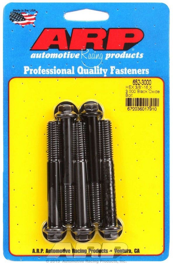 ARP 652-3000 Bolt Kit with 3/8-16 Thread, 3 Inch Length, Hex Head, Chromoly Steel, Black Oxide Finish, Set of 5