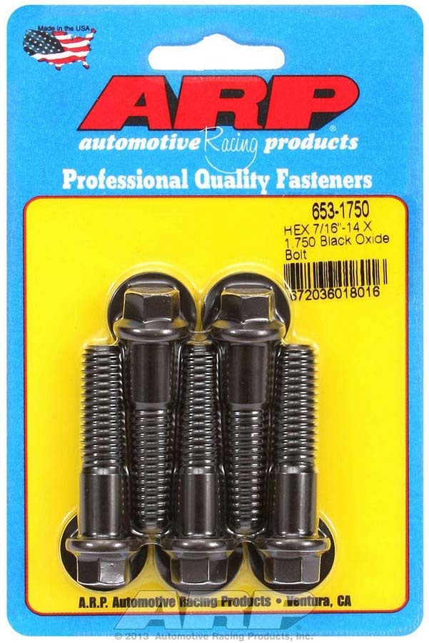 ARP 653-1750 Bolt Kit, 7/16-14 Thread, 1.75 Inch Length, Black Oxide Chromoly Hex Head, Set of 5