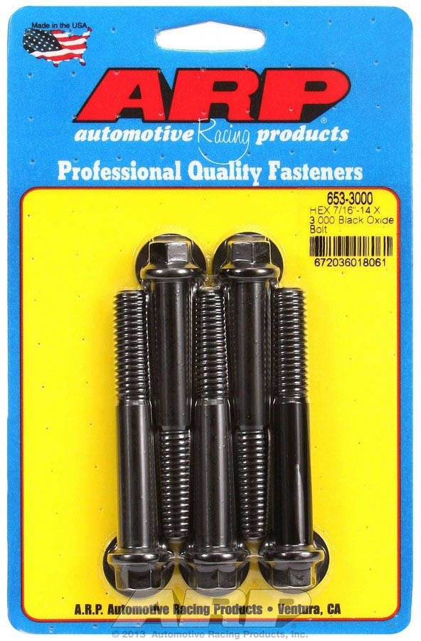 ARP 653-3000 Bolt Kit, 7/16-14 Thread, 3 Inch Length, Chromoly, Black Oxide Finish, Set of 5