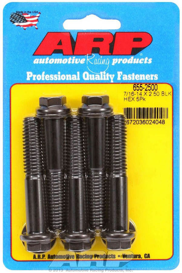 ARP 655-2500 Bolt Kit with 7/16-14 Thread, 2.5 Inch Length, Hex Head, Chromoly Steel, Black Oxide Finish, Set of 5