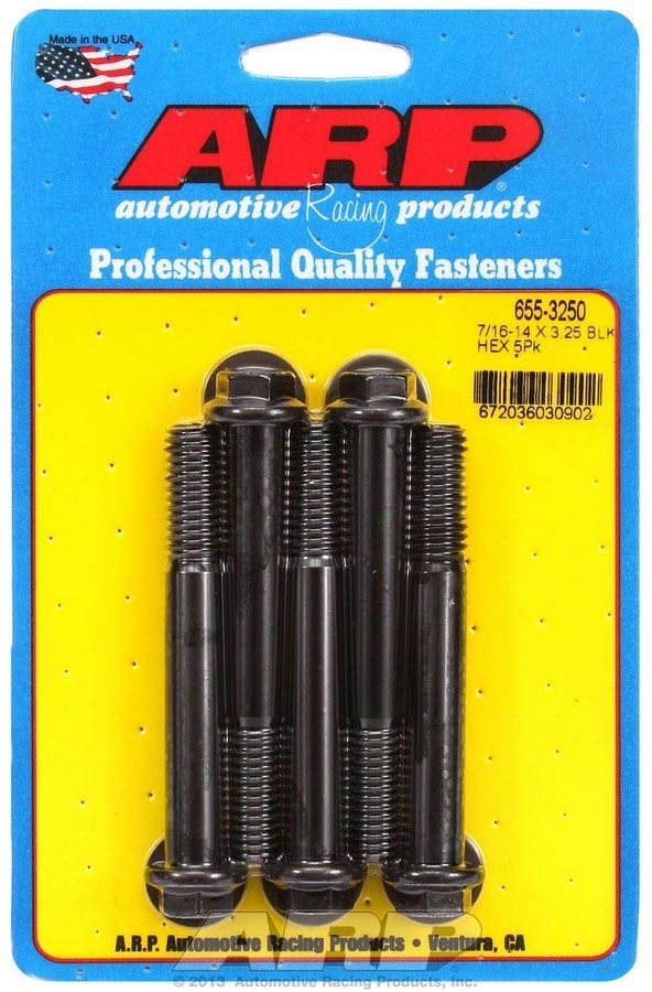 ARP 655-3250 7/16-14 x 3-1/4 Inch Chromoly Bolt Kit with 1/2 Inch Hex Head, Black Oxide Finish, Set of 5