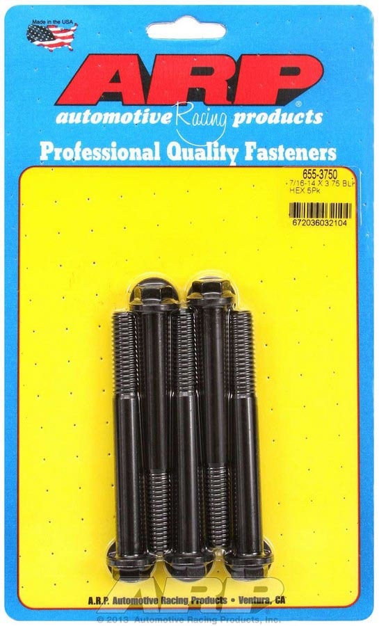 ARP 655-3750 Bolt Kit, 7/16-14 Inch Thread, 3.75 Inch Length, 1/2 Inch Hex Head, Chromoly Steel, Black Oxide Finish, Set of 5