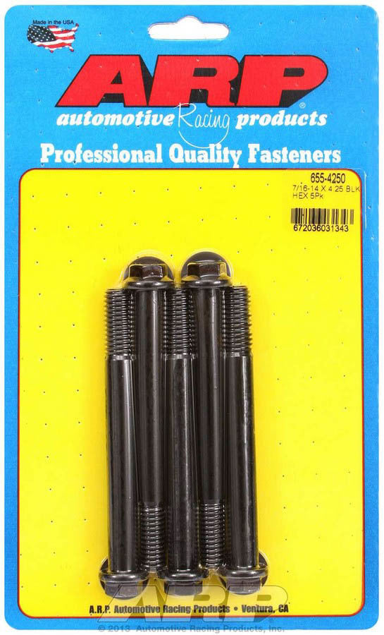ARP Bolt Kit 655-4250 7/16-14 x 4.25 Inch Chromoly Black Oxide Hex Head Set of 5