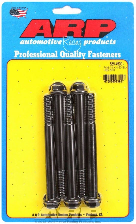 ARP 655-4500 Chromoly Bolt Kit with 7/16-14 Thread, 4.5 Inch Length, 1/2 Inch Hex Head, Black Oxide Finish, Set of 5