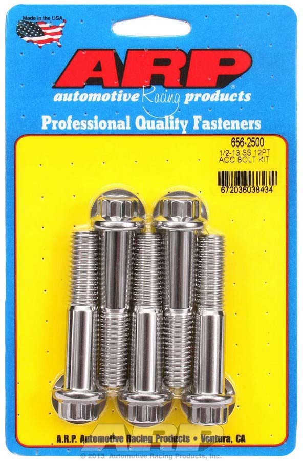ARP Stainless Steel Bolt Kit 656-2500, 1/2-13 Thread, 2.5 Inch Length, 12-Point Head