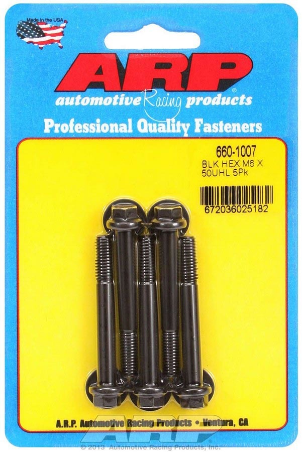 ARP M6 x 1.00 x 50 Chromoly Black Oxide Bolt Kit - 6mm Diameter, 1 inch Thread Length, 8mm Hex Head, Set of 5