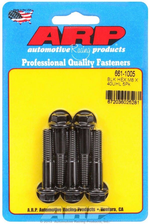 ARP 661-1005 8mm x 1.25 Inch Thread Length Chromoly Bolt Set, Black Oxide Finish, 10mm Hex Head, 5 Pieces